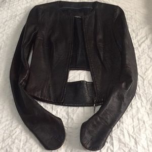 Linda Loudermilk Black cherry leather biker jacket